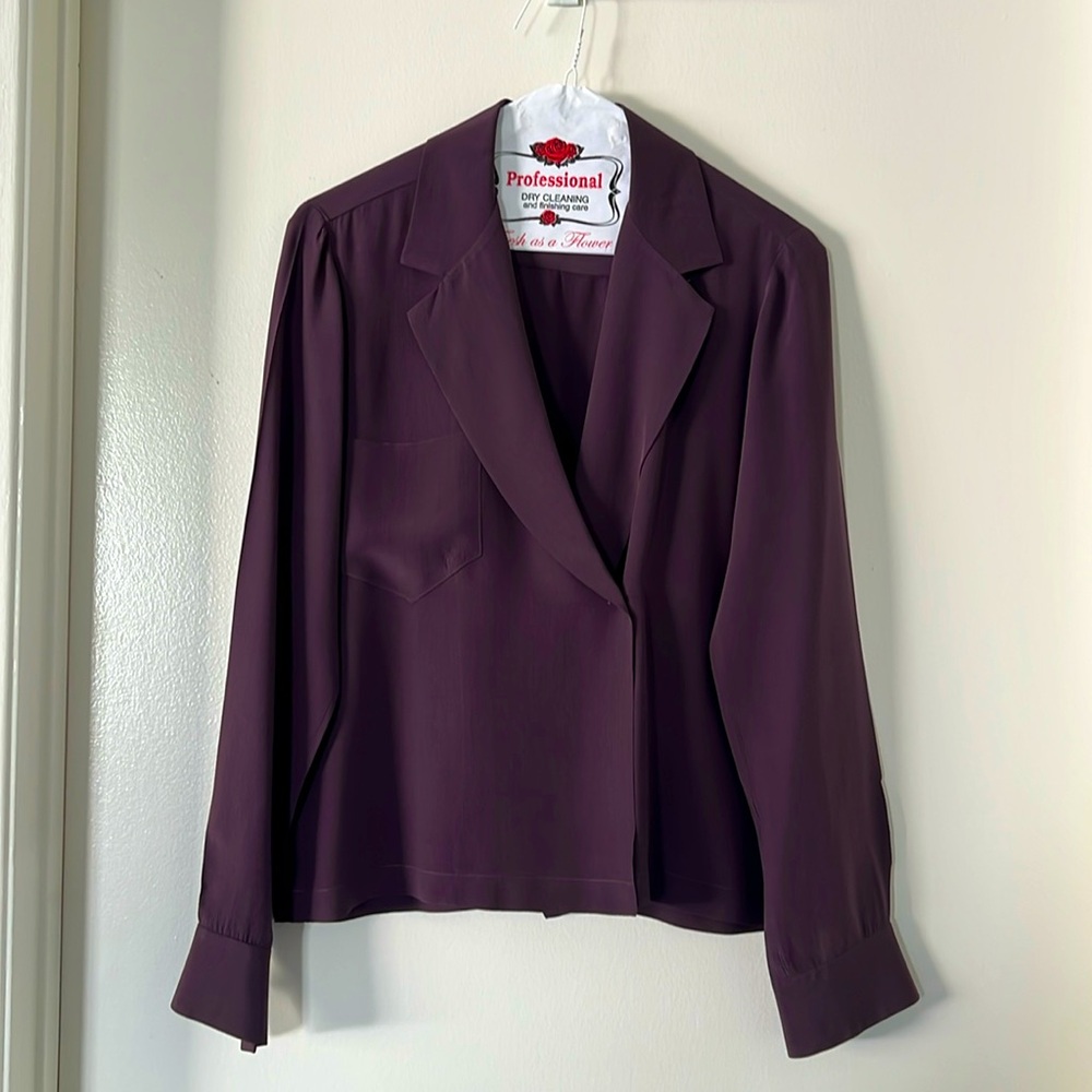 Ellen Tracy 100% silk plum collar top women’s size 8